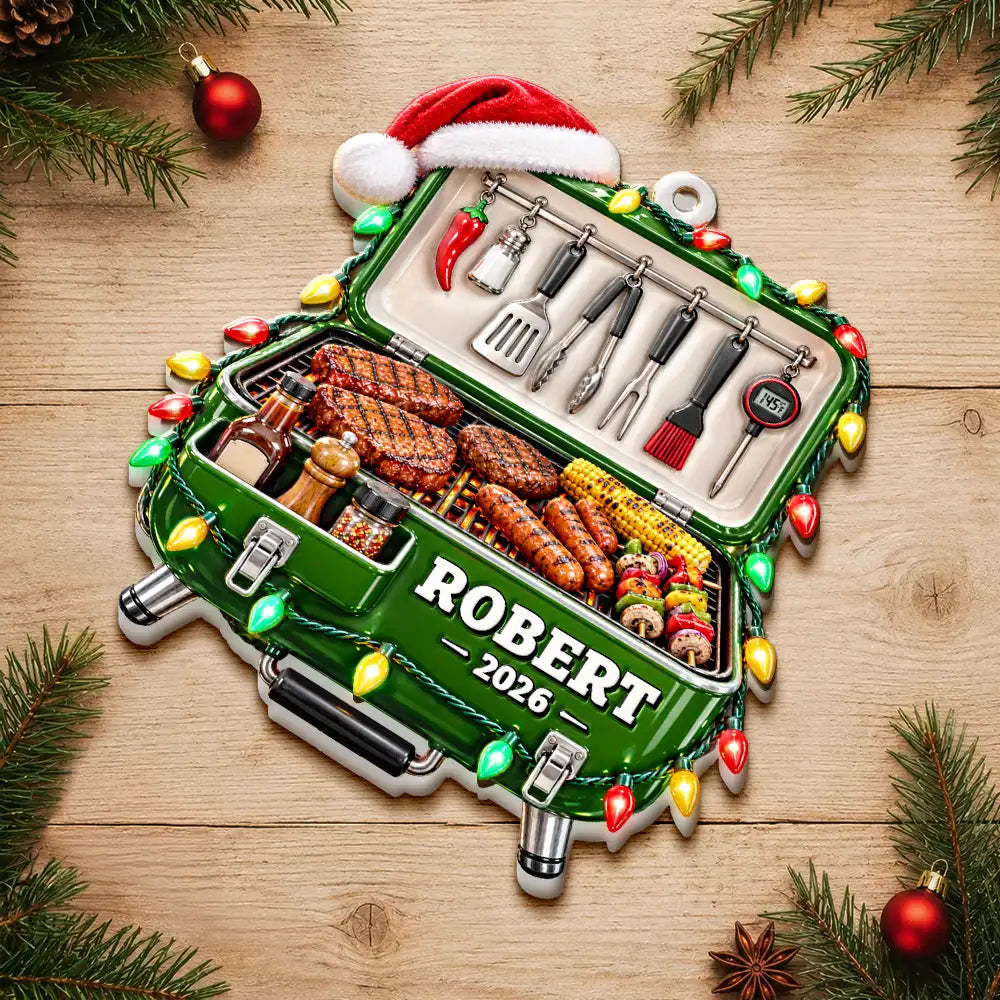 Christmas,Gift For Men,Gift For Yourself,Gifts For Him,Grilling,Happy,Icon - Christmas Gift For Grilling Husband - Personalized BBQ Smoker Embossed Ornament