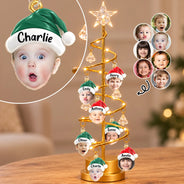 Christmas,Custom Photo,Cut-Face Photo,Family,Happy - Family Together Santa Hat Custom Name - Personalized Custom Photo Christmas LED Tree Lights