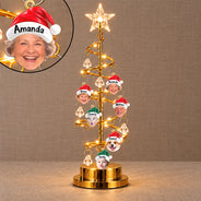 Christmas,Custom Photo,Cut-Face Photo,Family,Happy - Family Together Santa Hat Custom Name - Personalized Custom Photo Christmas LED Tree Lights