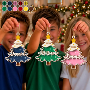 Christmas,Custom Text,Family,Sentimental - Christmas Gift For Family Kids - Personalized Name Christmas Tree With Plaid 2-Layered Wooden Ornament