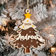 Christmas,Custom Text,Family,Sentimental - Christmas Gift For Family Kids - Personalized Name Christmas Tree With Plaid 2-Layered Wooden Ornament