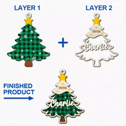 Christmas,Custom Text,Family,Sentimental - Christmas Gift For Family Kids - Personalized Name Christmas Tree With Plaid 2-Layered Wooden Ornament
