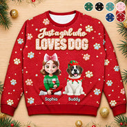 Christmas,Dog Lovers,Happy,Pet Lovers,Vector - Christmas Gift For Dog Lovers - Personalized Faux Fluffy A Girl Who Loves Dog Unisex Ugly Sweater