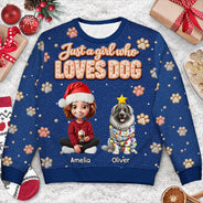 Christmas,Dog Lovers,Happy,Pet Lovers,Vector - Christmas Gift For Dog Lovers - Personalized Faux Fluffy A Girl Who Loves Dog Unisex Ugly Sweater