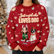 Christmas,Dog Lovers,Happy,Pet Lovers,Vector - Christmas Gift For Dog Lovers - Personalized Faux Fluffy A Girl Who Loves Dog Unisex Ugly Sweater