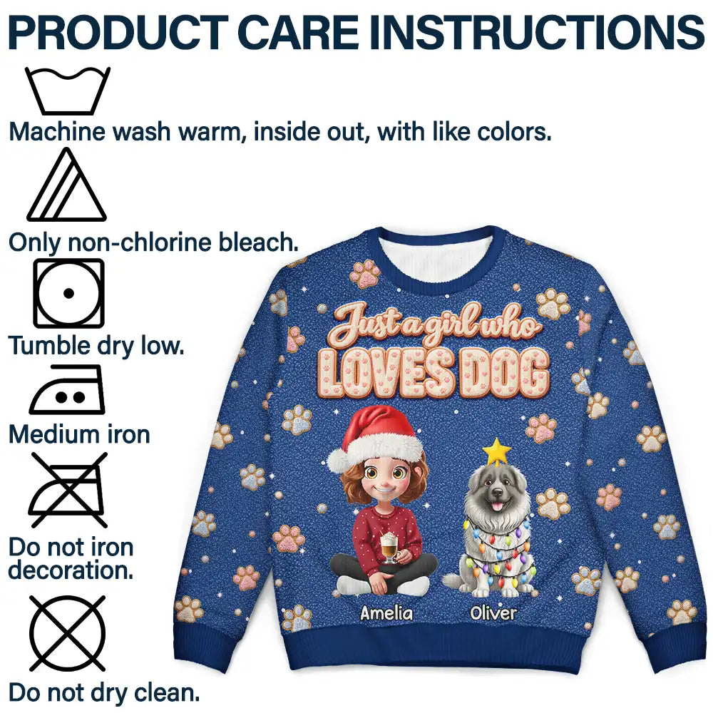 Christmas,Dog Lovers,Happy,Pet Lovers,Vector - Christmas Gift For Dog Lovers - Personalized Faux Fluffy A Girl Who Loves Dog Unisex Ugly Sweater