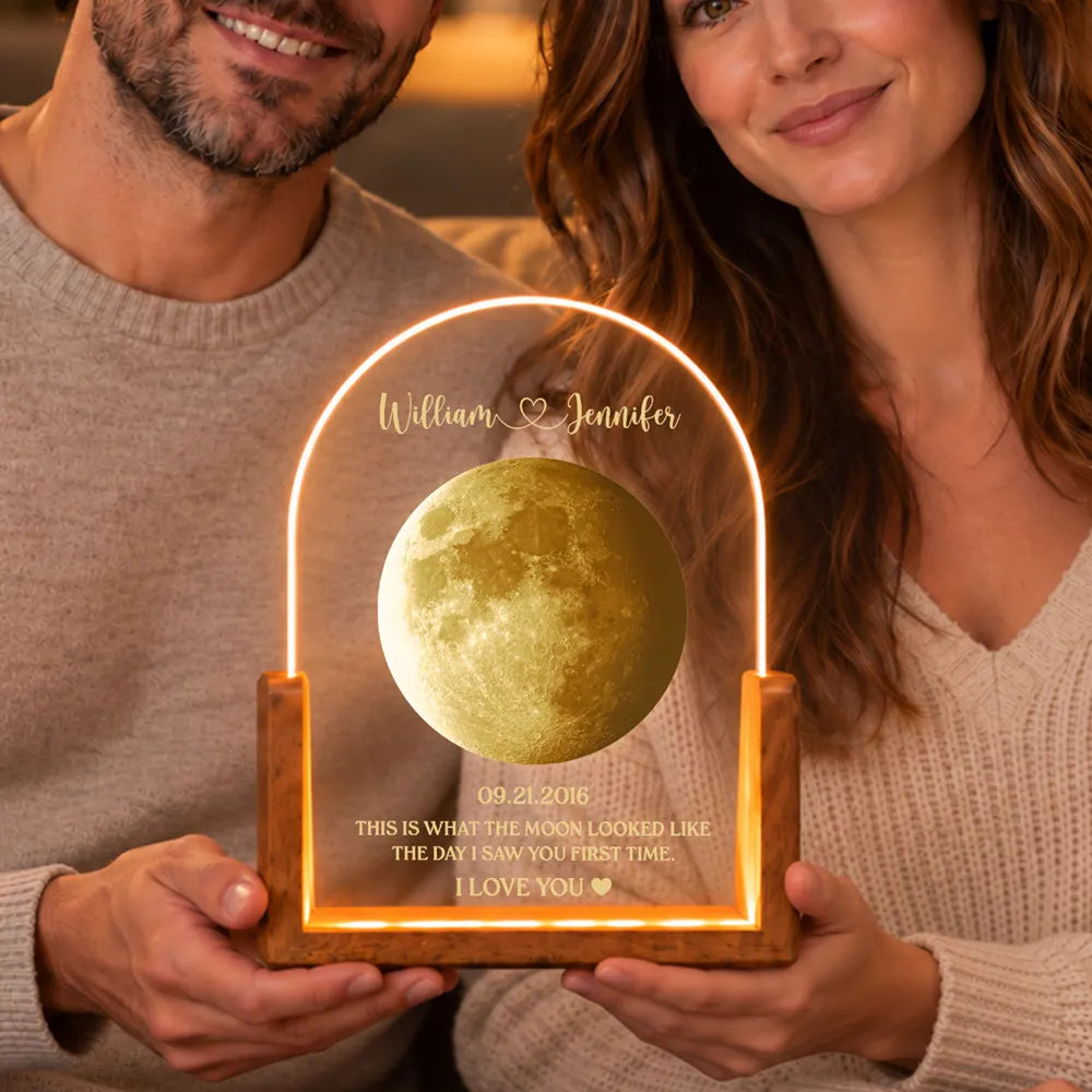 Anniversary,Christmas,Gift For Couples,Moon Phase,Old Couples,Romantic - Anniversary Gift For Couple - Personalized Moon Phase What The Moon Looked Like Night Light