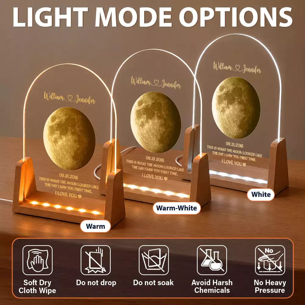 Anniversary,Christmas,Gift For Couples,Moon Phase,Old Couples,Romantic - Anniversary Gift For Couple - Personalized Moon Phase What The Moon Looked Like Night Light
