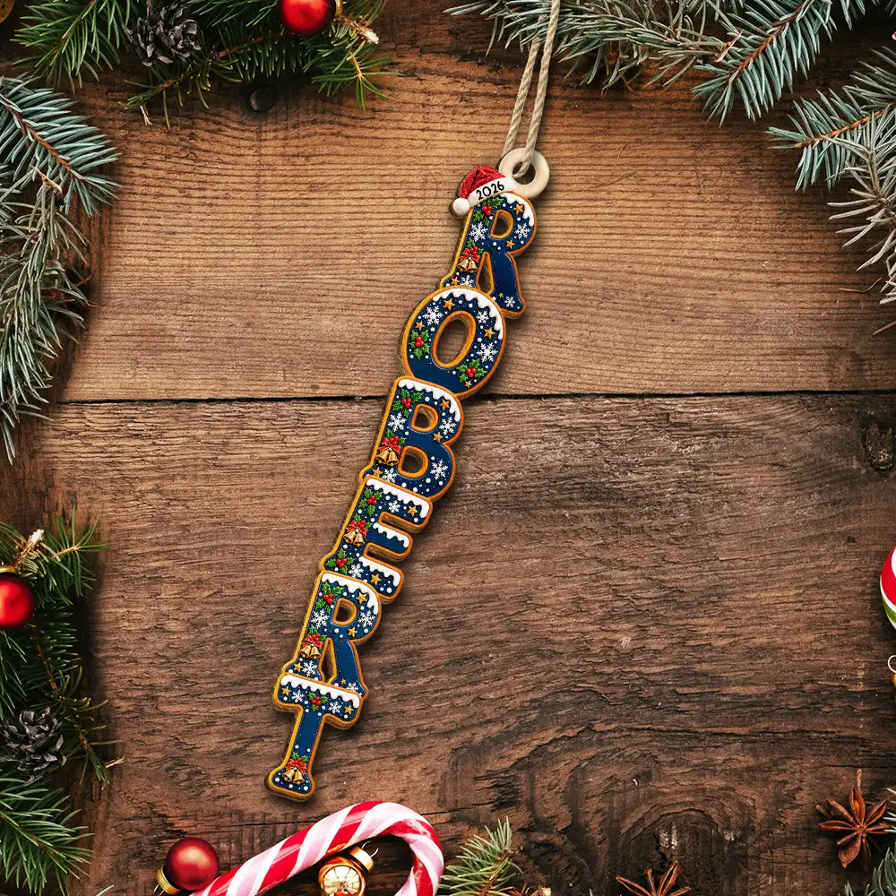 Christmas,Gift For Kids,Icon,Playful - Gift For Family Kids - Personalized Letter With Name Christmas Pattern Wooden Ornament