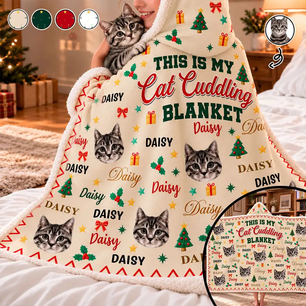 Christmas,Custom Photo,Cut-Face Photo,Pet Lovers,Playful - Christmas Cozy Gift For Dog Cat Pet Lovers - Personalized Custom Photo Pet With Name Wearable Hooded Blanket