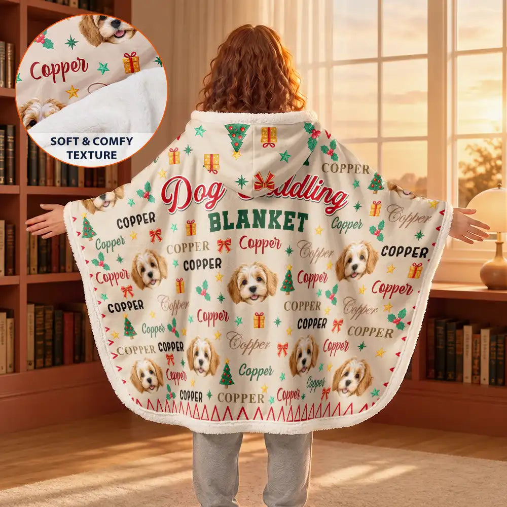 Christmas,Custom Photo,Cut-Face Photo,Pet Lovers,Playful - Christmas Cozy Gift For Dog Cat Pet Lovers - Personalized Custom Photo Pet With Name Wearable Hooded Blanket