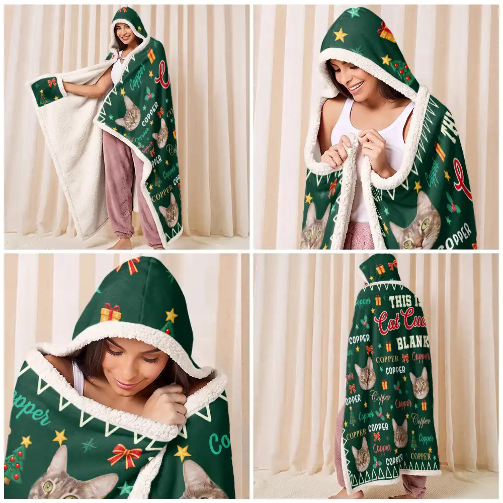 Christmas,Custom Photo,Cut-Face Photo,Pet Lovers,Playful - Christmas Cozy Gift For Dog Cat Pet Lovers - Personalized Custom Photo Pet With Name Wearable Hooded Blanket