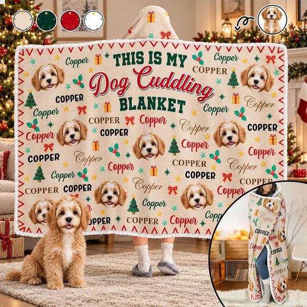 Christmas,Custom Photo,Cut-Face Photo,Pet Lovers,Playful - Christmas Cozy Gift For Dog Cat Pet Lovers - Personalized Custom Photo Pet With Name Wearable Hooded Blanket