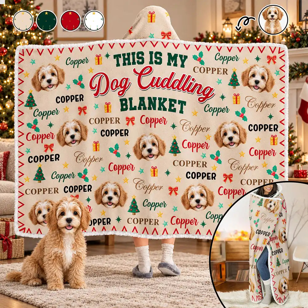 Christmas,Custom Photo,Cut-Face Photo,Pet Lovers,Playful - Christmas Cozy Gift For Dog Cat Pet Lovers - Personalized Custom Photo Pet With Name Wearable Hooded Blanket