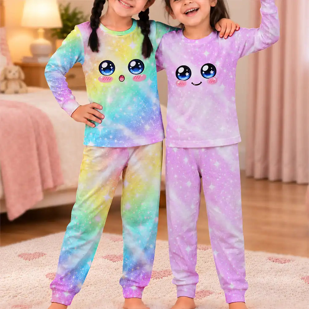 Adorable,Christmas,Custom Text,Gift For Children,Gift For Daughter,Gifts For Her,Top Market - Gift For Daughter Granddaughter Sisters - Personalized Name Cute Dumpling Kawaii Face Sparkle Pastel Kid Pajamas Set
