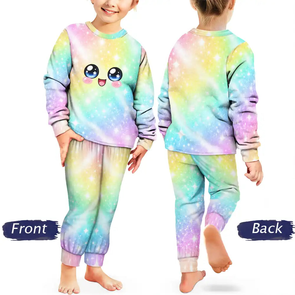 Adorable,Christmas,Custom Text,Gift For Children,Gift For Daughter,Gifts For Her,Top Market - Gift For Daughter Granddaughter Sisters - Personalized Name Cute Dumpling Kawaii Face Sparkle Pastel Kid Pajamas Set
