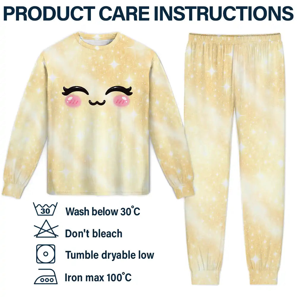 Adorable,Christmas,Custom Text,Gift For Children,Gift For Daughter,Gifts For Her,Top Market - Gift For Daughter Granddaughter Sisters - Personalized Name Cute Dumpling Kawaii Face Sparkle Pastel Kid Pajamas Set