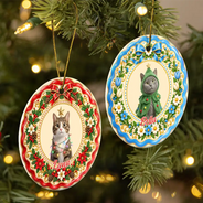 Art Design, Christmas, Custom Photo, Happy, Pet Lovers, Photo - Christmas Accessories 3D Cartoon Pet - Christmas Gift For Pet Lovers - Personalized Custom Photo Pet Portrait Circle Ceramic Ornament