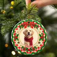 Art Design, Christmas, Custom Photo, Happy, Pet Lovers, Photo - Christmas Accessories 3D Cartoon Pet - Christmas Gift For Pet Lovers - Personalized Custom Photo Pet Portrait Circle Ceramic Ornament