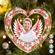 Art Design,Christmas,Custom Photo,Gift For Yourself,Gifts For Her,Gifts For Him,Memorial,Memorial Loved One,Photo - Stained Glass,Sympathetic - Memorial Christmas Gift For Loss Of Dad, Mom - Personalized Custom Photo Your Wings Were Ready Heart Shaped Glass Ornament
