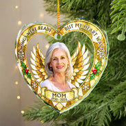 Art Design,Christmas,Custom Photo,Gift For Yourself,Gifts For Her,Gifts For Him,Memorial,Memorial Loved One,Photo - Stained Glass,Sympathetic - Memorial Christmas Gift For Loss Of Dad, Mom - Personalized Custom Photo Your Wings Were Ready Heart Shaped Glass Ornament