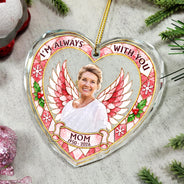 Art Design,Christmas,Custom Photo,Gift For Yourself,Gifts For Her,Gifts For Him,Memorial,Memorial Loved One,Photo - Stained Glass,Sympathetic - Memorial Christmas Gift For Loss Of Dad, Mom - Personalized Custom Photo Your Wings Were Ready Heart Shaped Glass Ornament