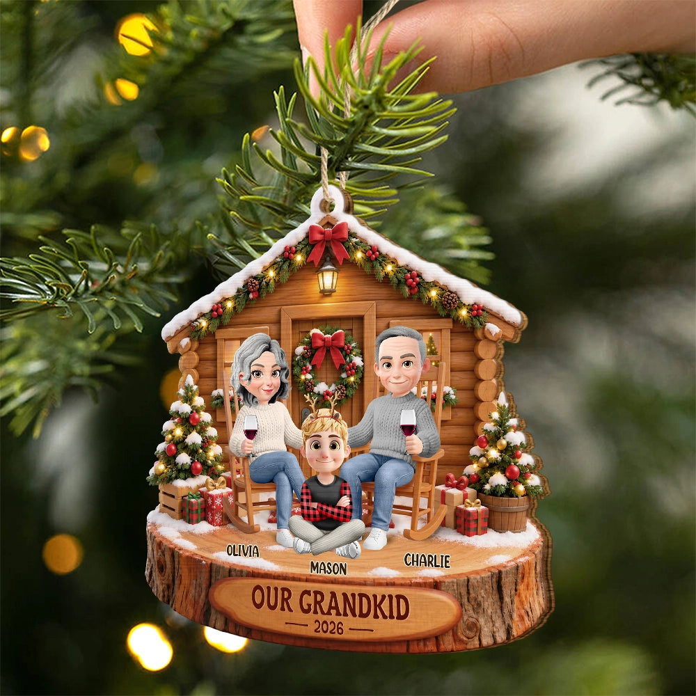 Christmas,Family,Grandparents,Happy,Vector - Christmas Gift For Grandparents - Personalized Our Grandkids Wooden Ornament