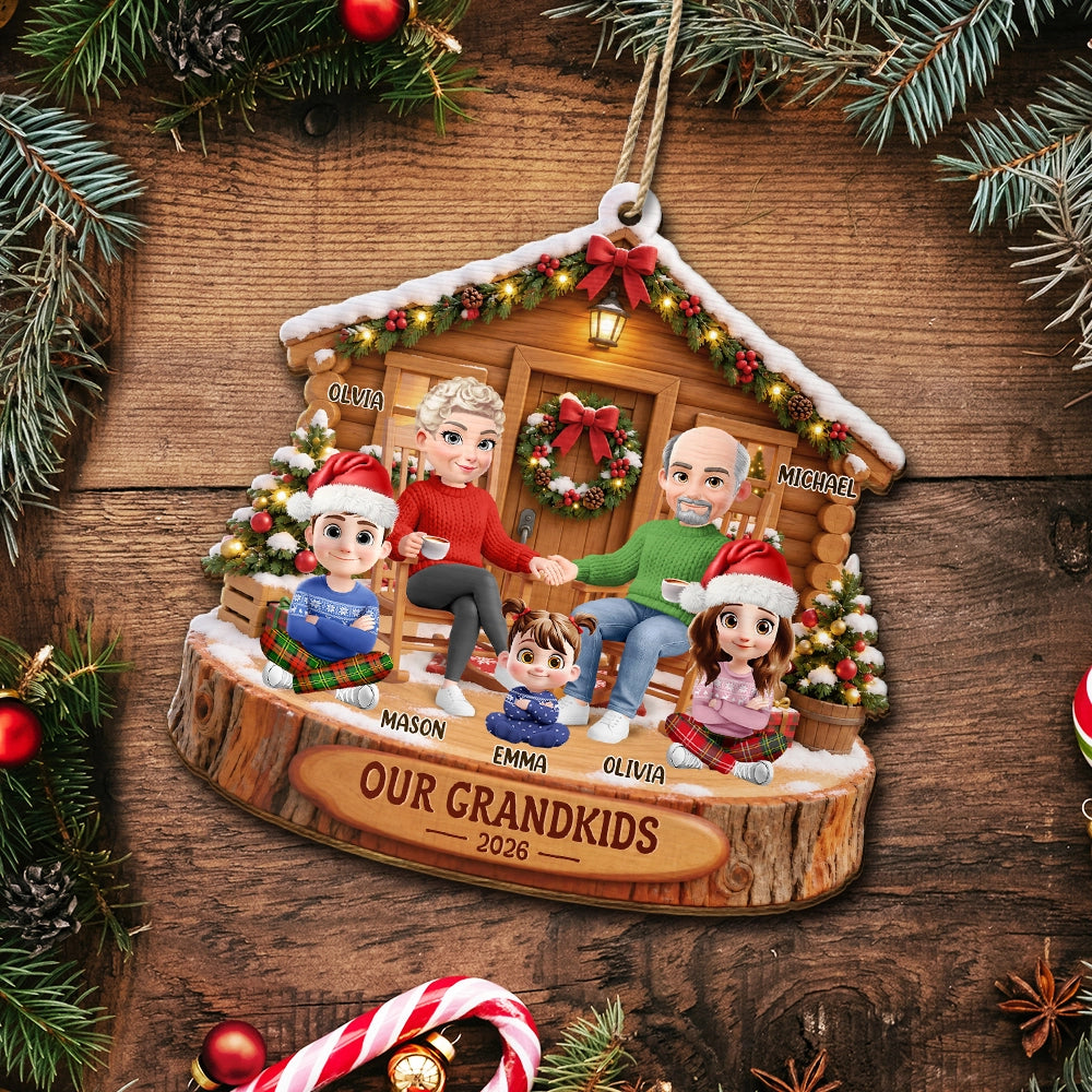 Christmas,Family,Grandparents,Happy,Vector - Christmas Gift For Grandparents - Personalized Our Grandkids Wooden Ornament