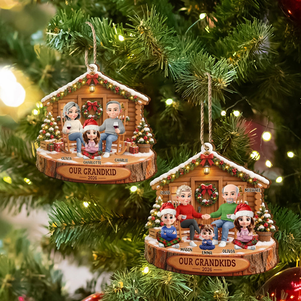 Christmas,Family,Grandparents,Happy,Vector - Christmas Gift For Grandparents - Personalized Our Grandkids Wooden Ornament