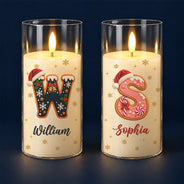 Christmas,Cozy,Family,Icon - Christmas Home Decor Gift For Family - Personalized Name Christmas Santa Hat Initial Letter LED Candle
