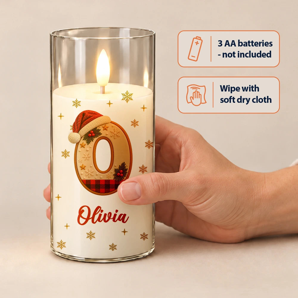 Christmas,Cozy,Family,Icon - Christmas Home Decor Gift For Family - Personalized Name Christmas Santa Hat Initial Letter LED Candle
