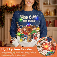 Cat Couple,Cat Lovers,Christmas,Gift For Couples,Happy,Pet Lovers,Vector - Christmas Gift For Pet Couples - Personalized You & Me And The Cats Unisex Ugly Sweater