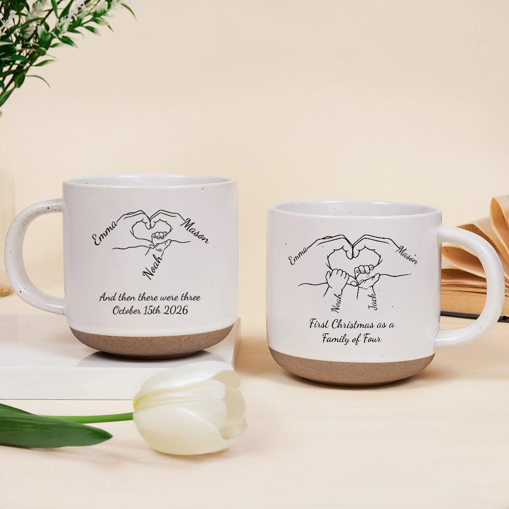 Adorable,Christmas,First Christmas,Gift For Mother,Gifts For Her,Icon,New Baby,New Mom - Christmas Gift For New Parents - Personalized Holding Hands Line Pottery Mug