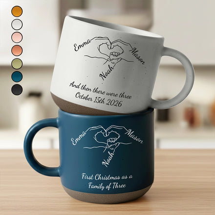 Christmas Gift For New Parents - Personalized Holding Hands Line Pottery Mug