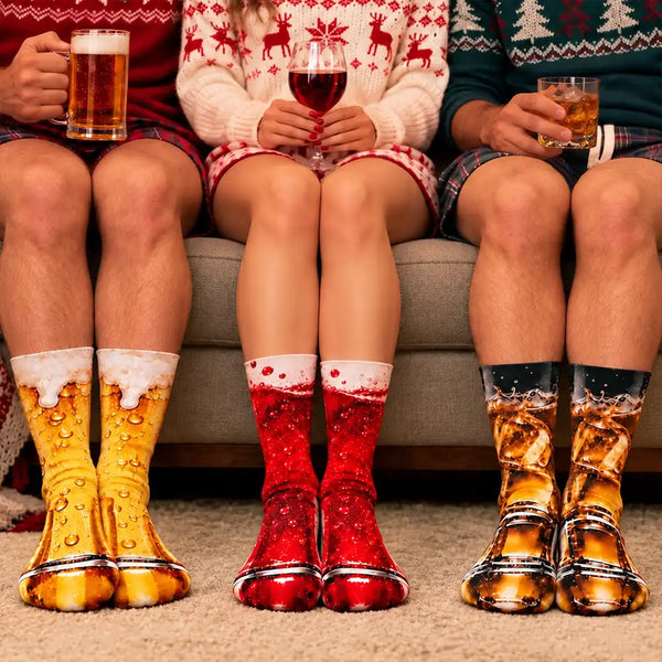 Christmas,Gift For Men,Gift For Yourself,Gifts For Him,Humorous,Icon - Funny Gag Gift For Husband Dad - Personalized Beer Wine Glass Illusion Socks