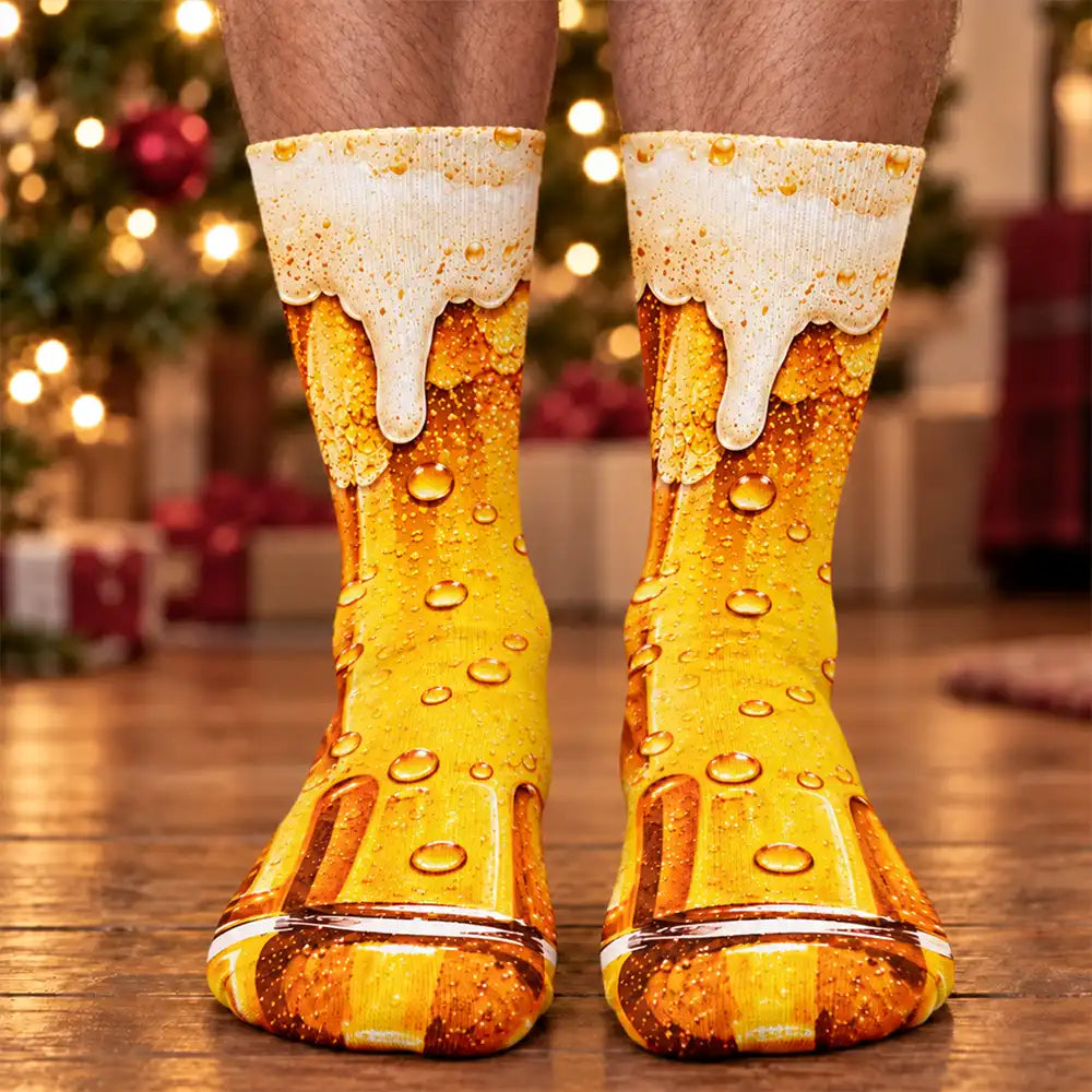 Christmas,Gift For Men,Gift For Yourself,Gifts For Him,Humorous,Icon - Funny Gag Gift For Husband Dad - Personalized Beer Wine Glass Illusion Socks