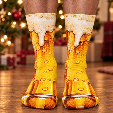 Funny Gag Gift For Husband Dad - Personalized Beer Wine Glass Illusion Socks