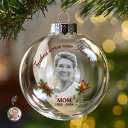 Christmas,Custom Photo,Family,Memorial,Memorial Loved One,Remove BG Photo,Sympathetic - Remembrance Christmas Gift For Family - Personalized Custom Photo Feathers Appear When Dad Is Near Glass Bauble Ornament