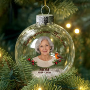 Christmas,Custom Photo,Family,Memorial,Memorial Loved One,Remove BG Photo,Sympathetic - Remembrance Christmas Gift For Family - Personalized Custom Photo Feathers Appear When Dad Is Near Glass Bauble Ornament
