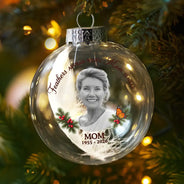Christmas,Custom Photo,Family,Memorial,Memorial Loved One,Remove BG Photo,Sympathetic - Remembrance Christmas Gift For Family - Personalized Custom Photo Feathers Appear When Dad Is Near Glass Bauble Ornament