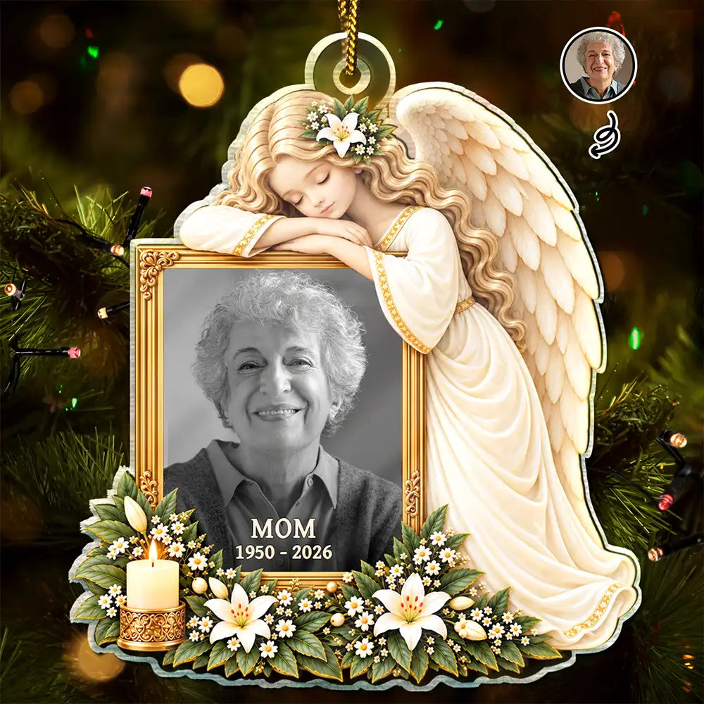 Christmas,Custom Photo,Family,Memorial,Memorial Loved One,Sympathetic,Upload Full Photo - Remembrance Christmas Gift For Family - Personalized Custom Photo Peaceful Rest In Angel Wings Acrylic Ornament