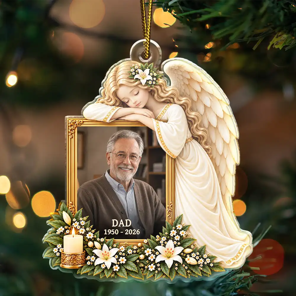 Christmas,Custom Photo,Family,Memorial,Memorial Loved One,Sympathetic,Upload Full Photo - Remembrance Christmas Gift For Family - Personalized Custom Photo Peaceful Rest In Angel Wings Acrylic Ornament