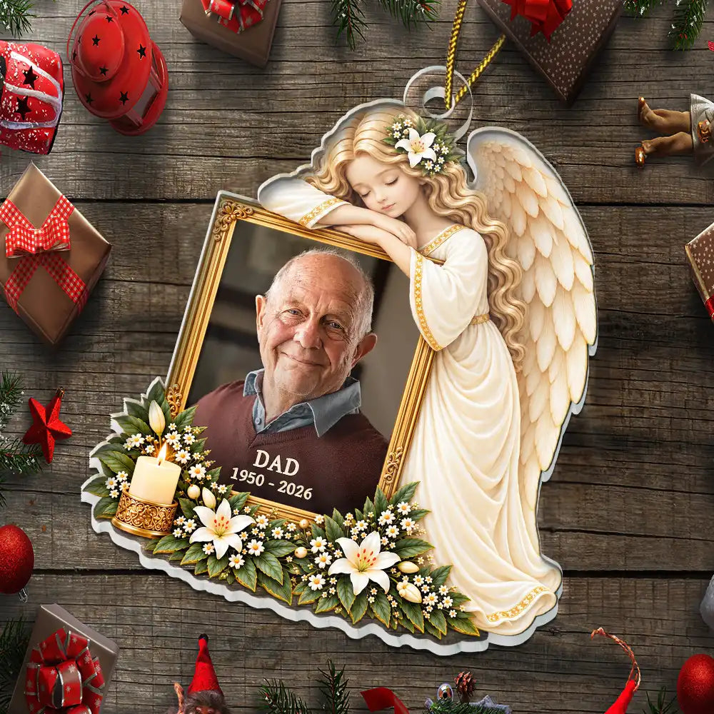 Christmas,Custom Photo,Family,Memorial,Memorial Loved One,Sympathetic,Upload Full Photo - Remembrance Christmas Gift For Family - Personalized Custom Photo Peaceful Rest In Angel Wings Acrylic Ornament