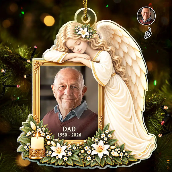 Christmas,Custom Photo,Family,Memorial,Memorial Loved One,Sympathetic,Upload Full Photo - Remembrance Christmas Gift For Family - Personalized Custom Photo Peaceful Rest In Angel Wings Acrylic Ornament