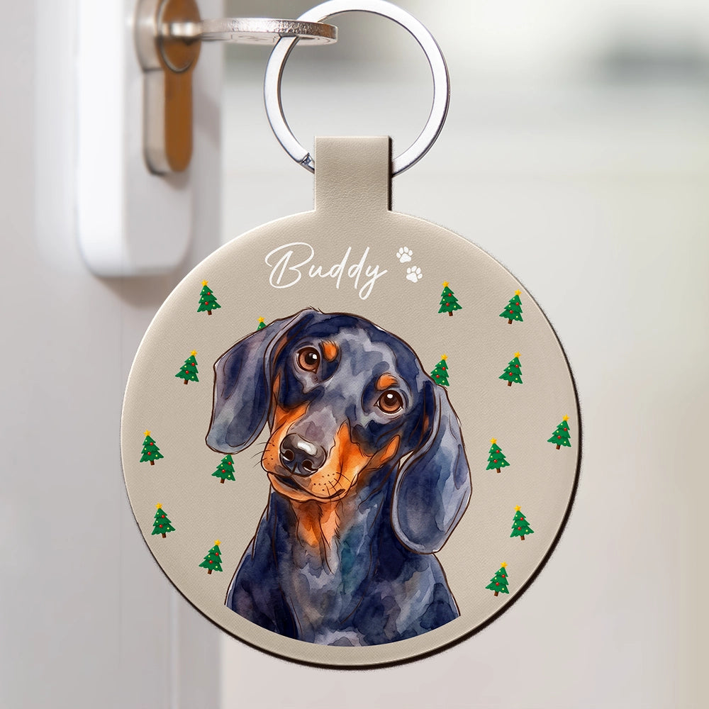 Art Design,Christmas,Custom Photo,Pet Lovers,Photo - Vivid Watercolor Art,Playful - Christmas Gift For Pet Lover - Personalized Custom Photo Watercolor Pet Portrait With Name Leather Keychain