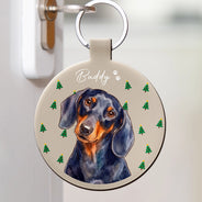 Art Design,Christmas,Custom Photo,Pet Lovers,Photo - Vivid Watercolor Art,Playful - Christmas Gift For Pet Lover - Personalized Custom Photo Watercolor Pet Portrait With Name Leather Keychain