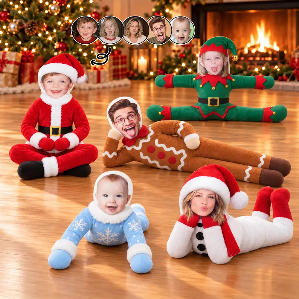 Art Design, Christmas, Custom Photo, Family, Humorous, Photo - Christmas Adult Poseable Body Doll - Funny Gift For Kids, Grandkids - Personalized Custom Photo Christmas Family Costume Santa Gingerbread Elf Poseable Plush Doll