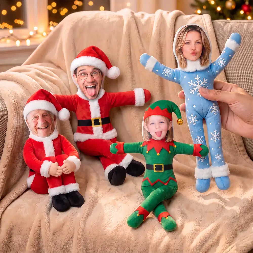Art Design, Christmas, Custom Photo, Family, Humorous, Photo - Christmas Adult Poseable Body Doll - Funny Gift For Kids, Grandkids - Personalized Custom Photo Christmas Family Costume Santa Gingerbread Elf Poseable Plush Doll