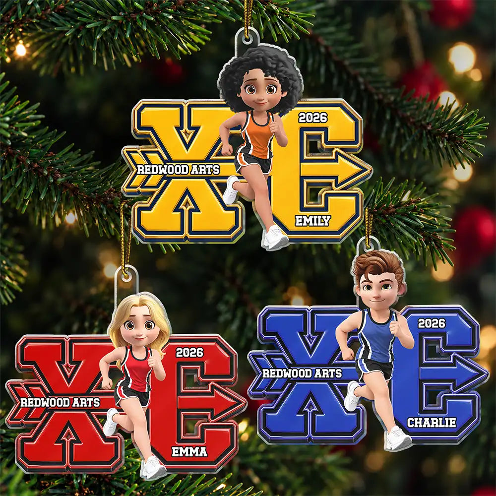 Christmas,Happy,Top Market,Vector - Christmas Keepsake Gift For Runner Grandkids - Personalized Cross Country Acrylic Ornament