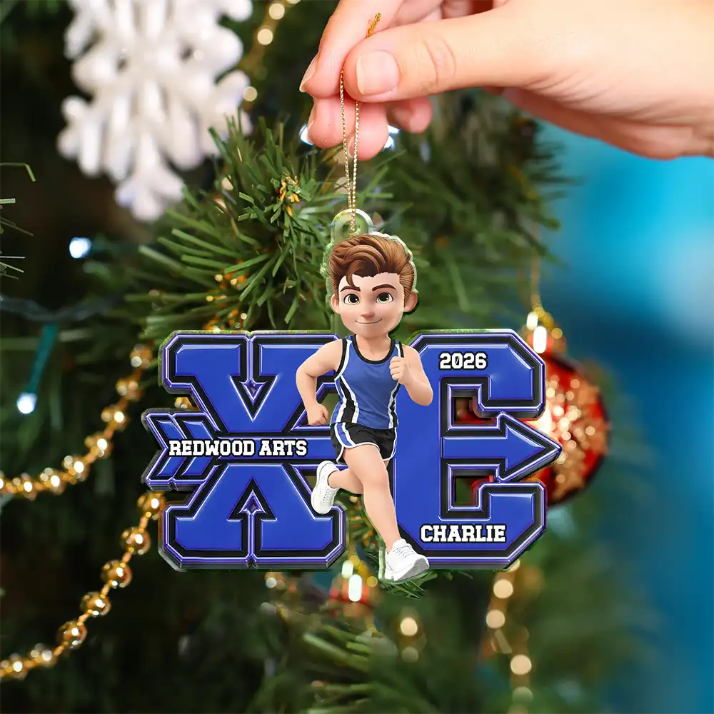 Christmas,Happy,Top Market,Vector - Christmas Keepsake Gift For Runner Grandkids - Personalized Cross Country Acrylic Ornament
